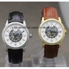 Mens Mechanical Skeleton Wrist Watch with Stainless Steel Case